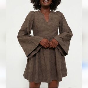 Hyacinth House Textured‎ Becca Mini Dress Brown size medium cottagecore prairie
